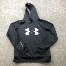 Under Armour Hoodie Womens Small Black Pullover Sweatshirt Fleece Semi Fitted