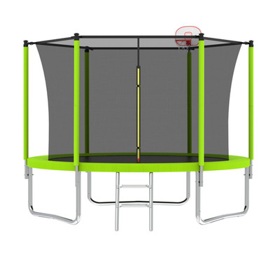 10FT Kids Trampoline with Enclosure Basketball Hoop Ladder Outdoor Backyard