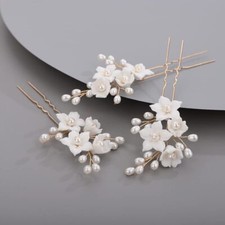 Bridal Flowers Leaves Hair Pins for Bride Women Dainty Pearls Beads Hair Pins...
