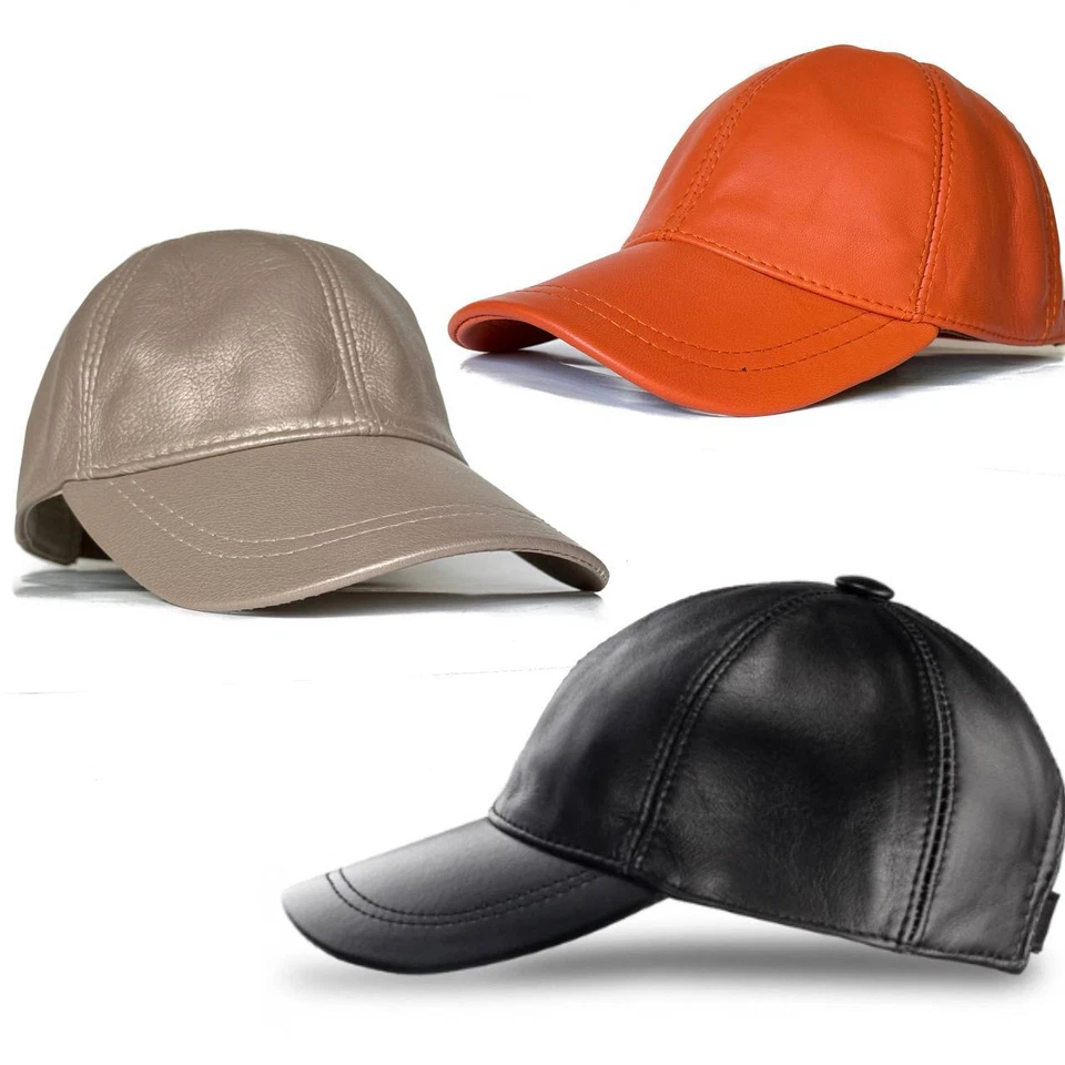 Gorra de bola de cuero real hecha a mano sombrero de cuero de oveja Foto 2 de 4