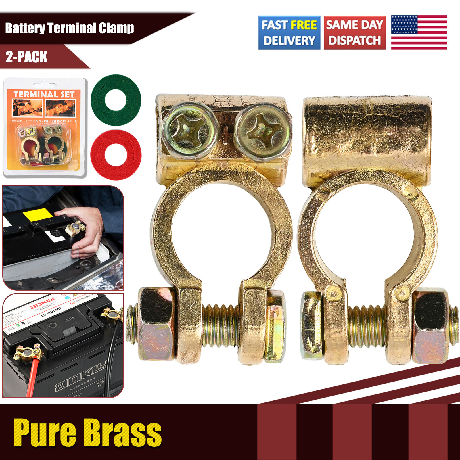 Positive Negative Clamp Battery Connection Top Post Terminal Wire Washers 2pcs,