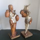 Mexican Paper Mache Folk Art Figures Man & Woman with Pots 12 Set of 2 Vintage — photo 4