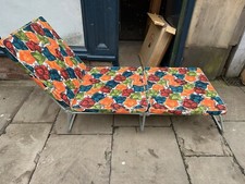 Vintage Retro Sun Lounger “elegant “ Retro Leaves Fabric Original Boxes 