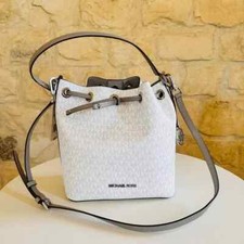 Michael Kors Eden Medium Bucket Shoulder Bag MK Logo Signature Bright White NWT