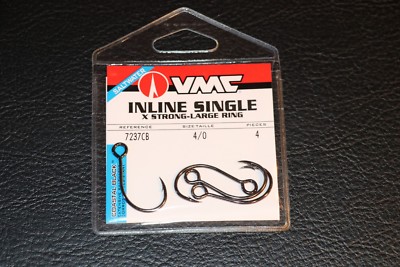 VMC 7237 Inline Single Hooks Size 4/0 Coastal Black Pack of 4 7237CB-40