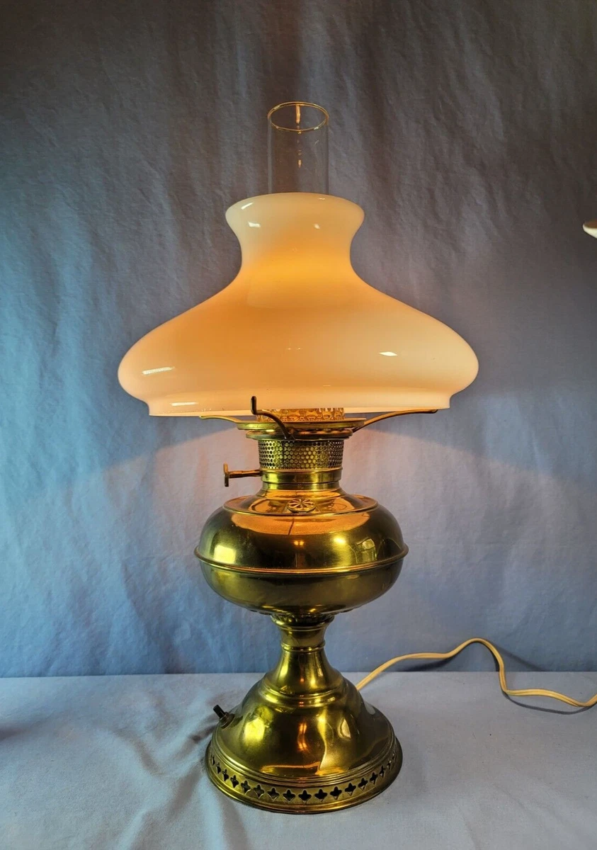 Glass and brass store table lamp