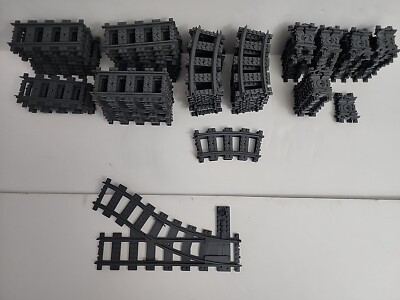 LOT OF 109 LEGO City TRAIN TRACKS  34 STRAIGHT 22 CURVED 52 SHORT 1 SWITCH
