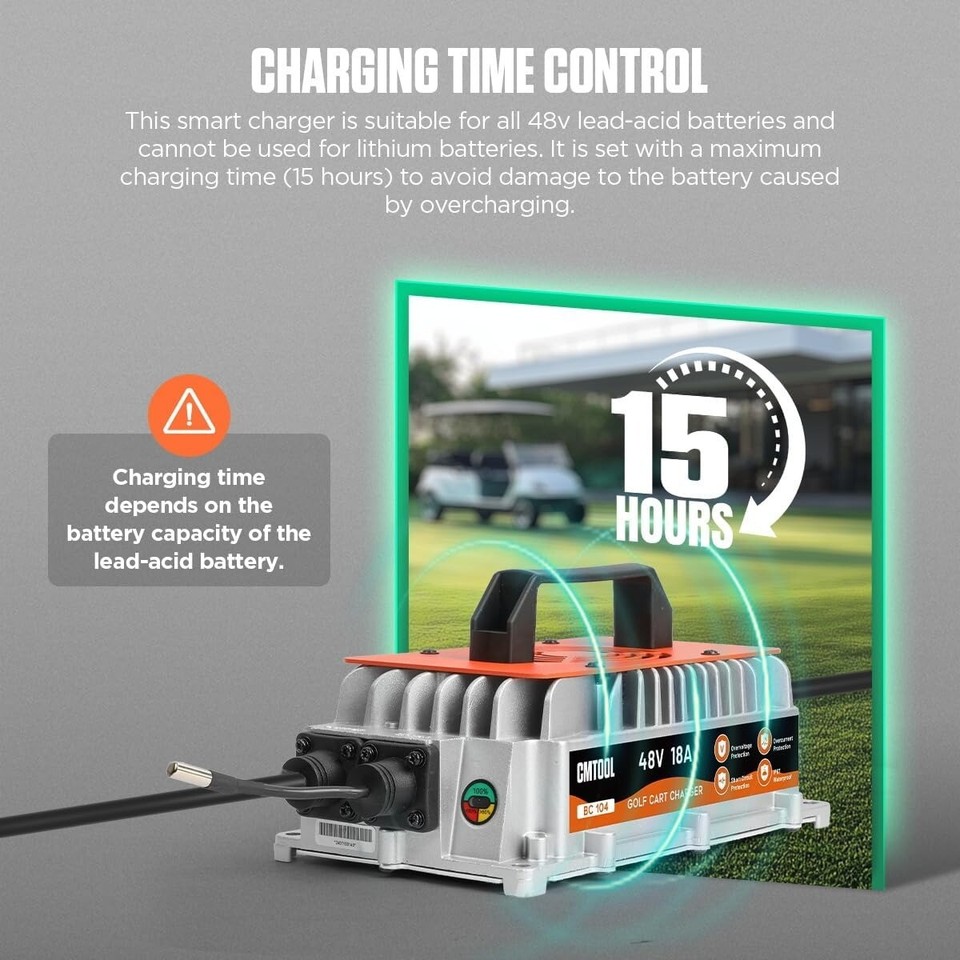 48V 18A Golf Cart Charger Lead Acid Battery Charger 2Pin Plug Fit For