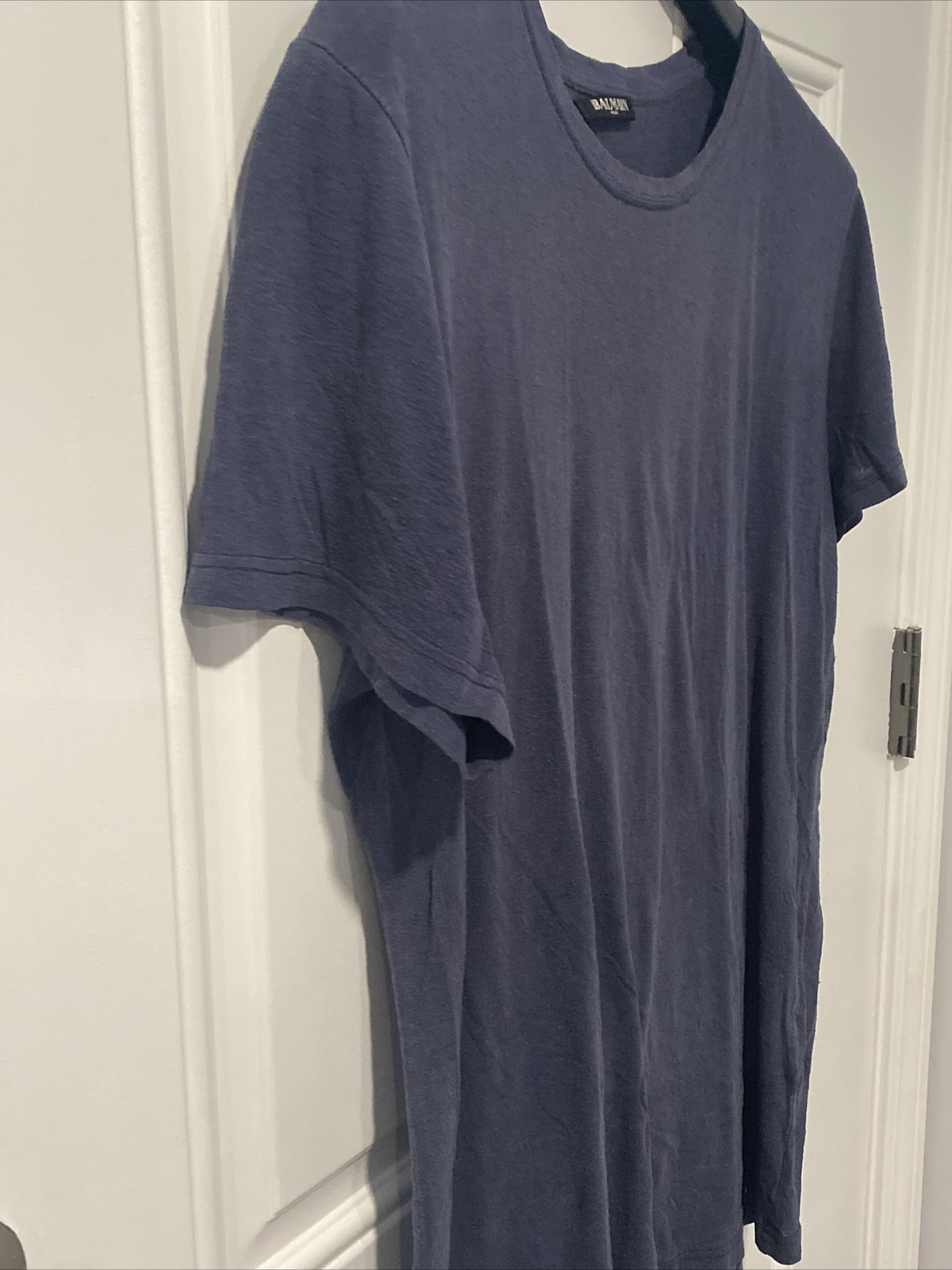 authentic Balmain men’s solid navy round short sl… - image 4