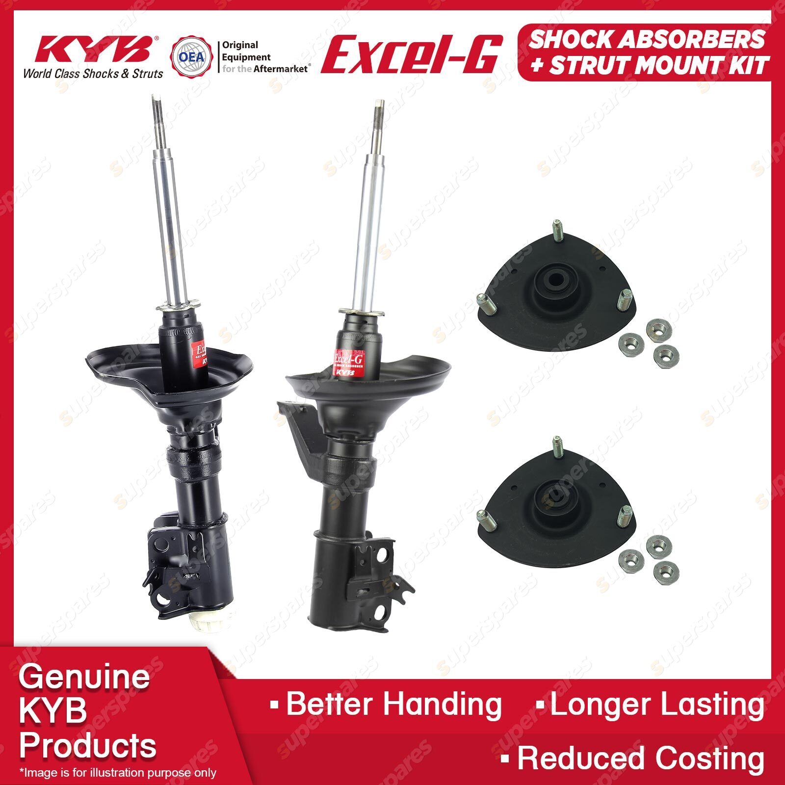 2x Front KYB Shock Absorbers + Strut Mount Kit for Honda CRV RD7 K24A1