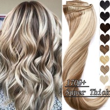 10-24inch Long THICK Double Weft Clip In Remy Human Hair Extensions Full Head 24