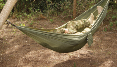 Snugpak Tropical Hammock 61640 Measures 9' long x 4' 5'' wide. Weight capacity up