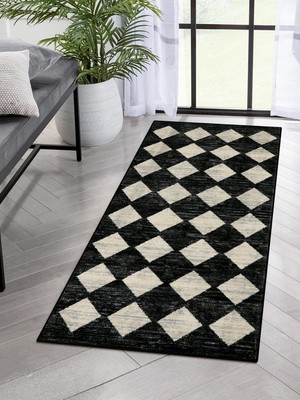  Washable and White Kitchen Runner Rug, 2x5 Soft Non Slip Laundry 2' x 5' Black