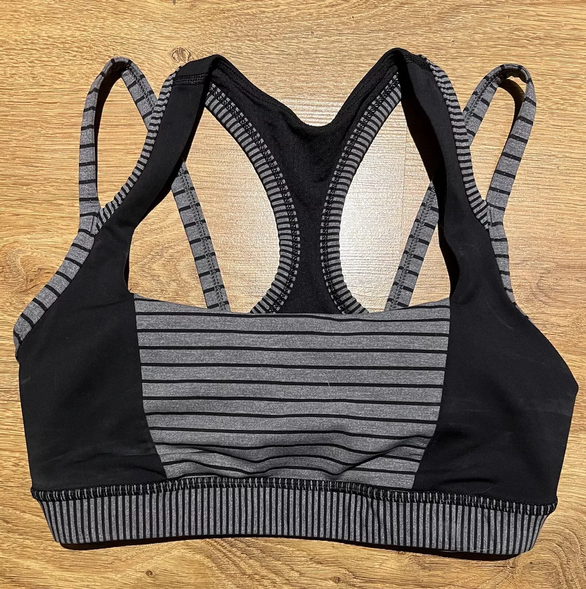 Lululemon Striped Stripes Black Grey Gray Racerback Women’s Sports Bra -  Size 8