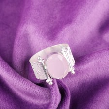 Natural Rose Chalcedony Gemstone 925 Sterling Silver Jewelry Handmade Boho Ring