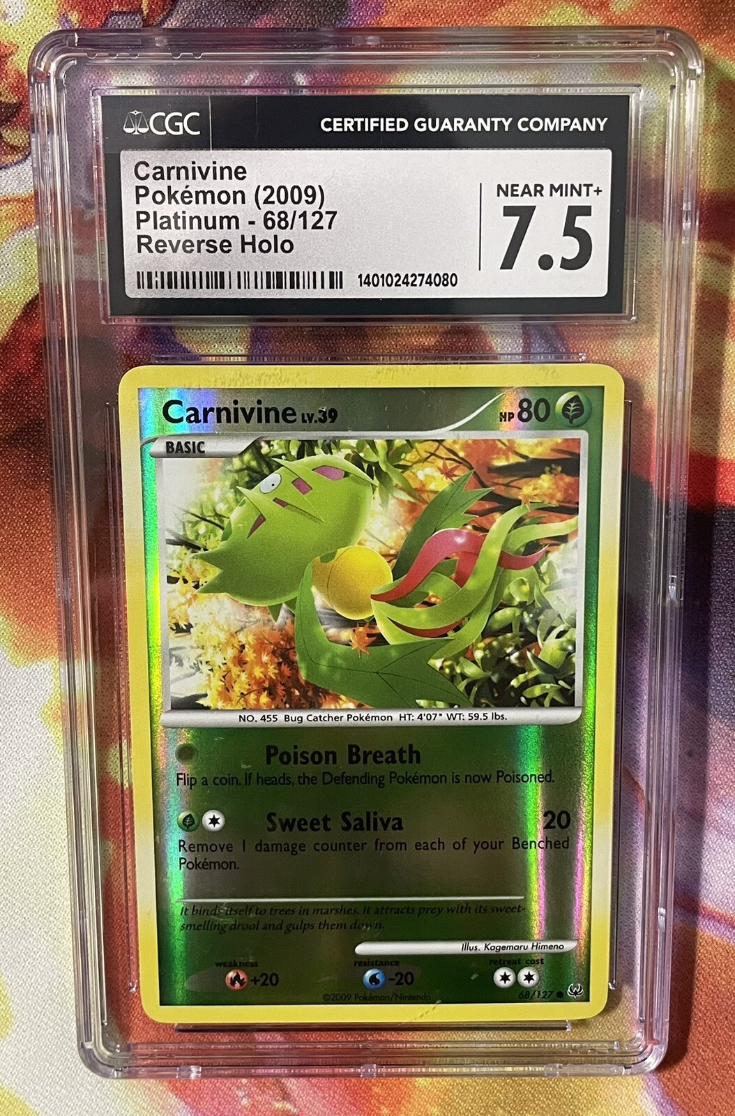 2009 Pokemon Platinum #68/127 Carnivine Reverse Holo CGC 7.5 NM+