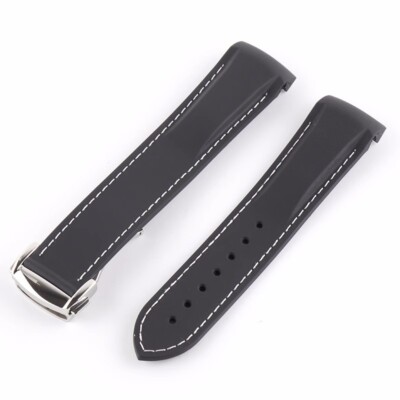 Luxury Silicone Watch Band Strap Curved End Waterproof 19/20/21/22mm Fit Omega