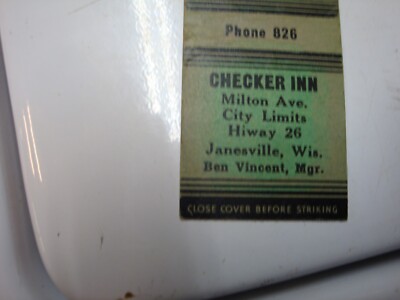 Checker Inn. Jamesville, WI. 1920s-40s matchbook Ben Vincent, Mgr.