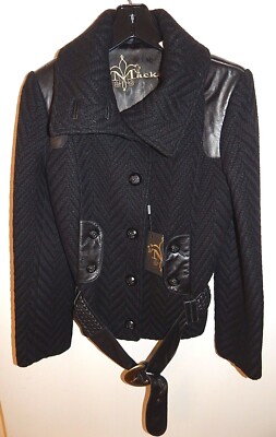 MACKAGE AZIA WOMEN'S BLACK WOOL LEATHER JACKET sz S NEW$650 AUTHENTIC 