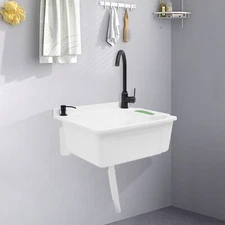 Wall-Mount Utility Sink Tub Kit For Laundry Garage Bathroom w/Soap Box & Faucet