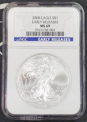 2008 American Silver Eagle "Early Release"-1 oz .999 Fine Silver-NGC Graded MS69