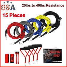 Resistance Bands, 15 Pieces Exercise Elastic Bands Set 20lbs to 40lbs Resistance