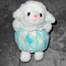 Russ Wooly White Lamb Sheep Beanbag Plush Eyelet Lace Collar Pastel Vintage 7"