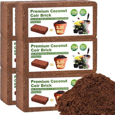 Organic Coco Coir 6 Pcs Compressed Coconut Coir Bricks Coconut Fiber Husk Sub...