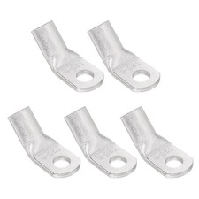 1 AWG - 1/4" 45 Degree Bent Copper Wire Lugs  Silver, 5Pcs 