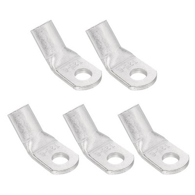 1 AWG - 1/4'' 45 Degree Bent Copper Wire Lugs (Silver, 5Pcs)