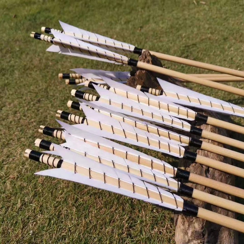32" Archery Wooden Arrows Turkey Feathers Recurve Compound Bow Shooting Hunting - Image 2 of 4