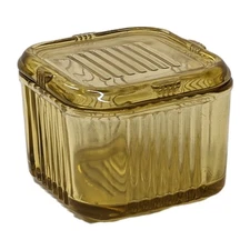 Vintage Mid Century Modern Federal Glass Refrigerator Container 4" Amber Yellow