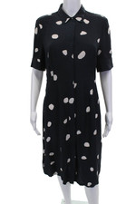 L.K. Bennett Women Silk Blue Polka Dot Shirt Dress Short Sleeve Size 4