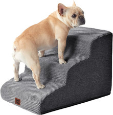 Curved Dog Stairs Ramp for Small Dogs 15.7" H, 3-Step Dog Steps for Couch Sofa a
