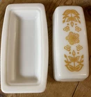 Vintage Pyrex Butterfly Gold Flower Covered Butter Dish #37 Plate & Lid Nice