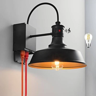 Dusk to Dawn Motion Sensor Outdoor Porch Lights with GFCI Outlet Black