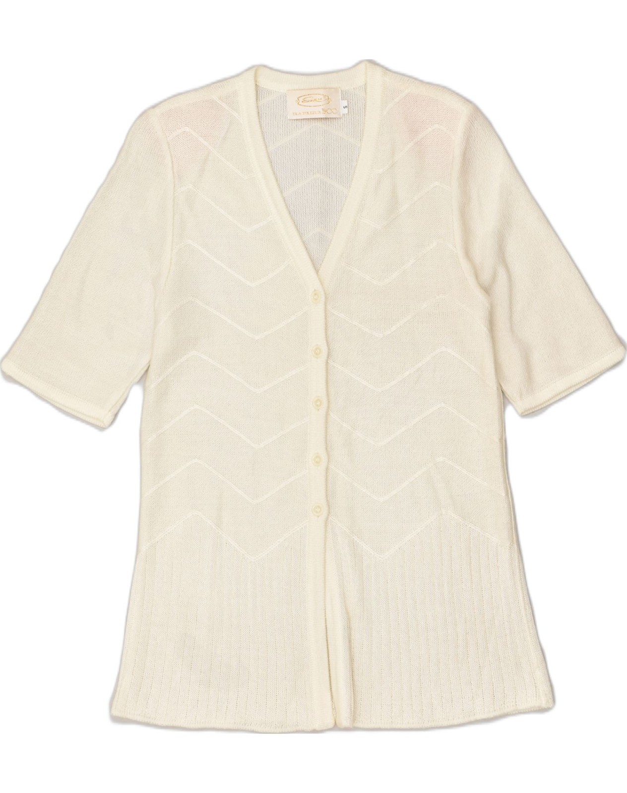 VINTAGE Womens Short Sleeve Cardigan Sweater UK 10 Small Off White Cotton AP11