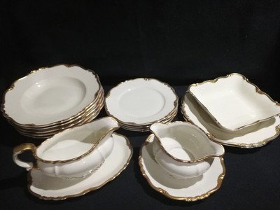 Service Teller Schale Edelstahl Maria Theresia Bavaria Creme Goldrand 