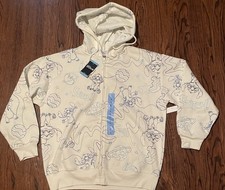 Disney Stitch Hoodie Sweatshirt Women Ivory Full Zip AOP Embroidered Size Large