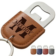 Personalised PU Leather Bottle Opener Keyring Custom Any Text Logo Gift for Him