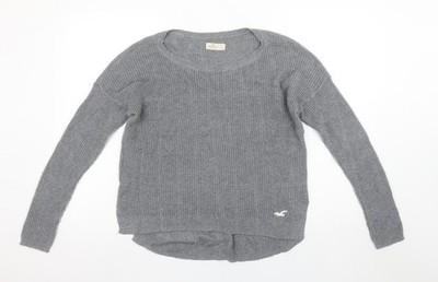 Hollister Damen Pullover Pulli grau Waffel-Strick Langarm Größe S