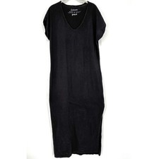 Pact Maxi T-Shirt Dress Sz M V-Neck 100% Organic Cotton Slit Casual Cap Sleeve