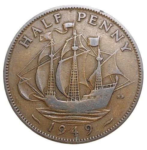 Photo of a 1949 George VI Half Penny from an eBay listing that sold on Jul 14, 2026