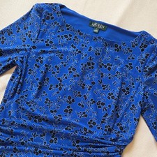 Lauren Ralph Lauren Blue Ruched Stretchy Floral Dress size 12