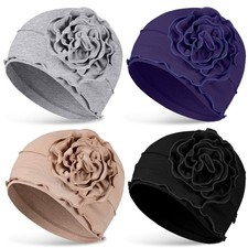 Cotton Chemo Turban 4 Pcs Women Soft Head Scarf Hats Elastic Cap