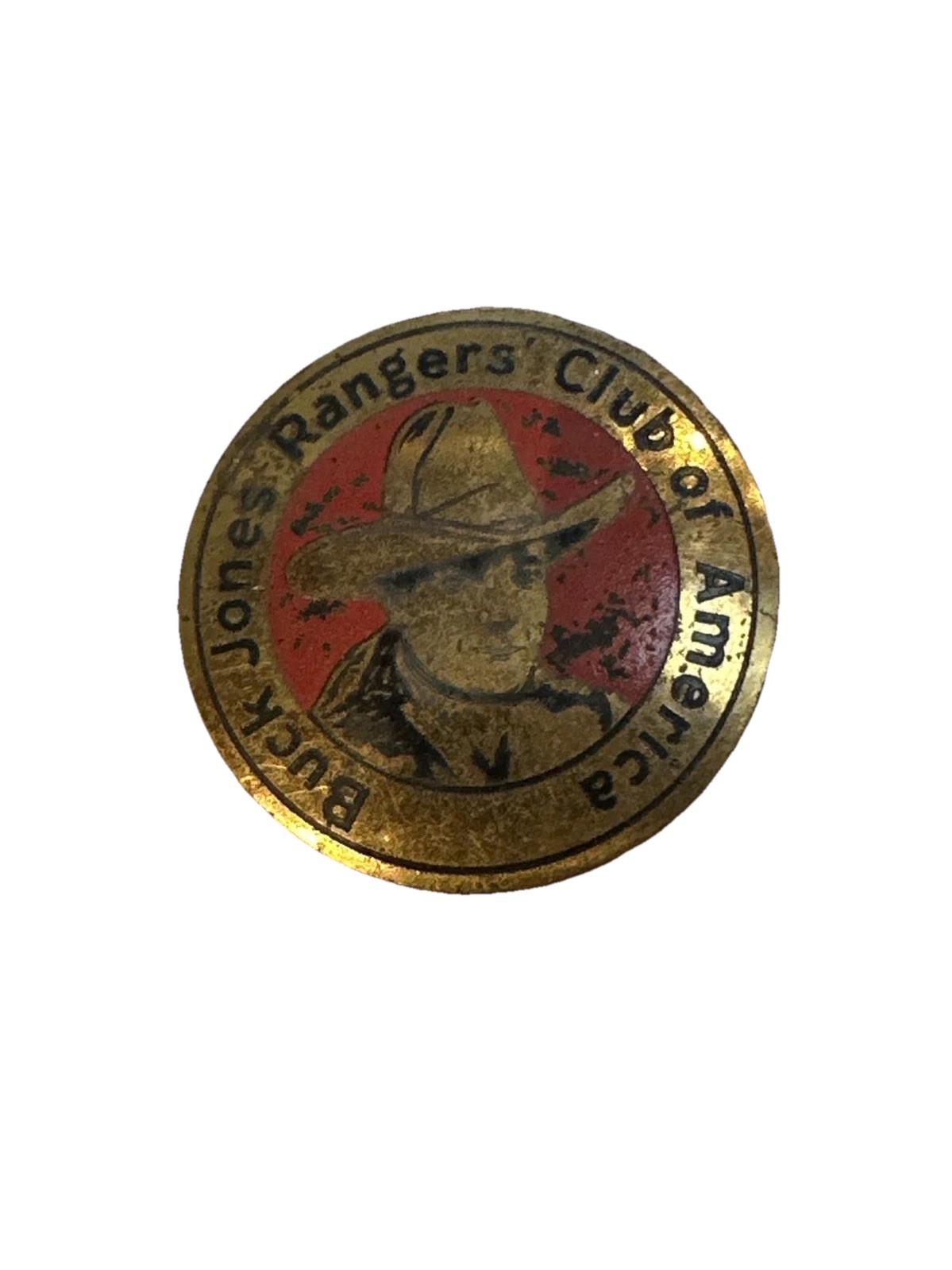 ANTIQUE 1930s CEREAL PREMIUM "BUCK JONES RANGERS CLUB OF AMERICA PINBACK BADGE"