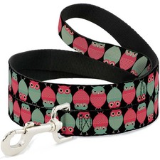 Dog Leash Owls Flip Black/Mauve/Sage WIDE 1.5"