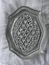 Vintage Pressed Glass Oval Platter Diamond Starburst Pattern Mid Century 