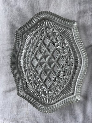 Vintage Pressglas Oval Platte Diamant Starburst Muster Mid Century 