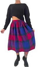 Vintage 80s Preppy Plaid Midi Skirt Size Small Academia Tartan Retro Wool